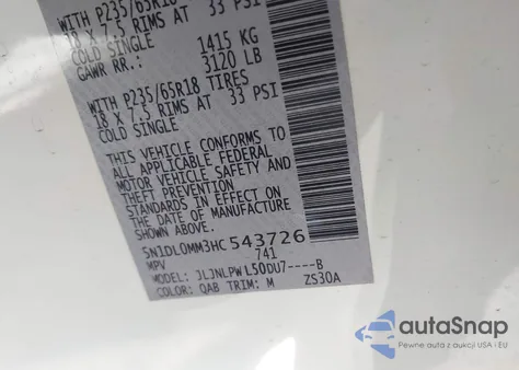 2017 Infiniti Qx60 from USA, damaged, VIN 5N1DL0MM3HC543726